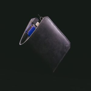 kaizen wallet, black leather wallet, slim wallet, crazy horse leather, minimalist wallet
